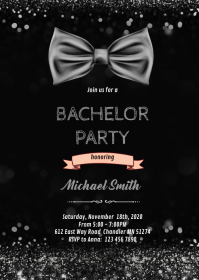 Bow tie Bachelor party invitation A6 template