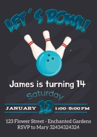 Bowling Birthday Invitation A6 template