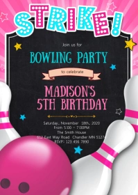 Bowling birthday party invitation A6 template