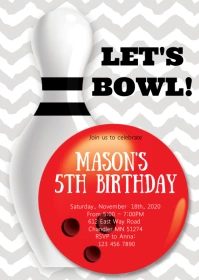 Bowling birthday party invitation A6 template