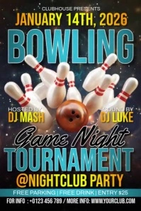 Bowling Game Night Tournament Poster template