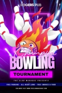 Bowling Neon Party 海报 template