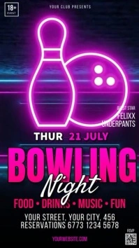 Bowling Neon Party Video Instagram-verhaal template