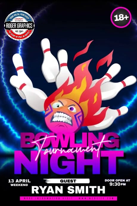 Bowling Neon Tournament 海报 template