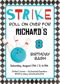Bowling Party Printable Invitation A6 template