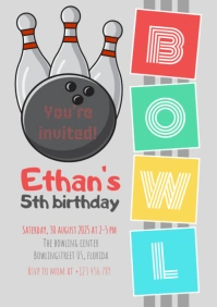 Bowling pins birthday invitation A5 template