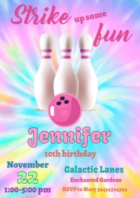 Bowling Tie Dye Invitation A6 template