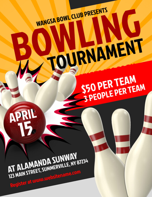 Bowling Tournament Flyer Ulotka (US Letter) template