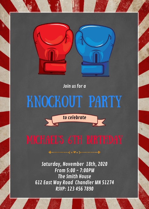 Boxing Invitations Brown Knockout Party A6 Template | PosterMyWall