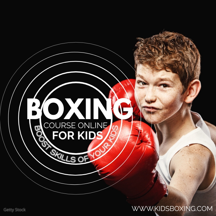 Boxing Classes Ad with Boy in Red Gloves Template | PosterMyWall