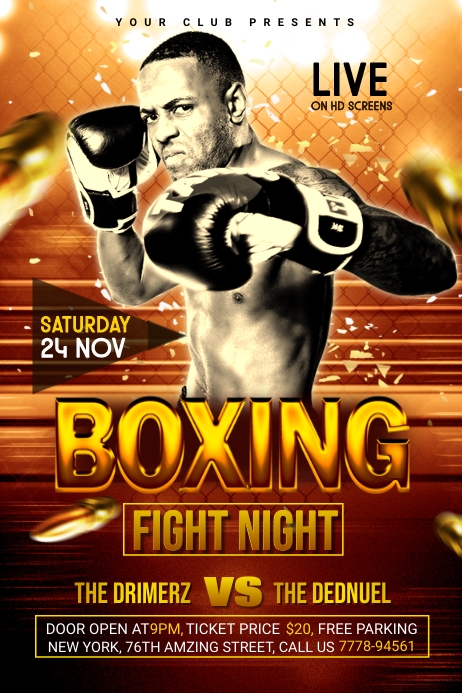 Fight Card Poster Example Boxing Fight Flyer Template | PosterMyWall