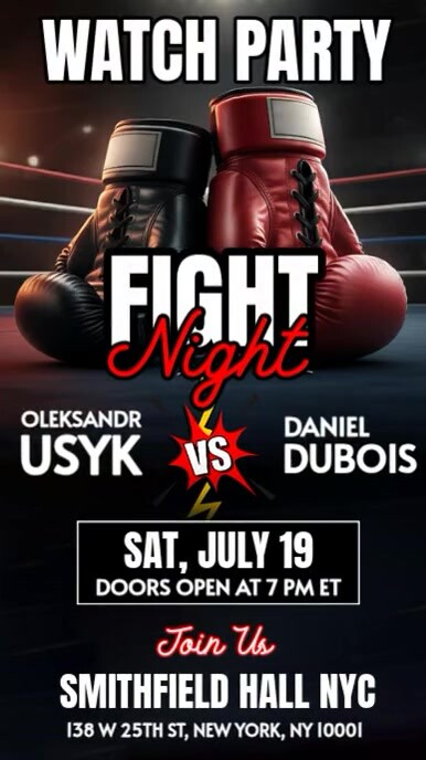 Boxing Fight Night 2025: Oleksandr Usyk Vs Daniel Dubois Watch Party Instagram Story Template Instagram-verhaal