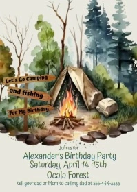 Boy's Camping Birthday Invitation A6 template