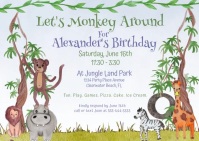 Boy's Jungle Birthday Party Invitation Poskaart template