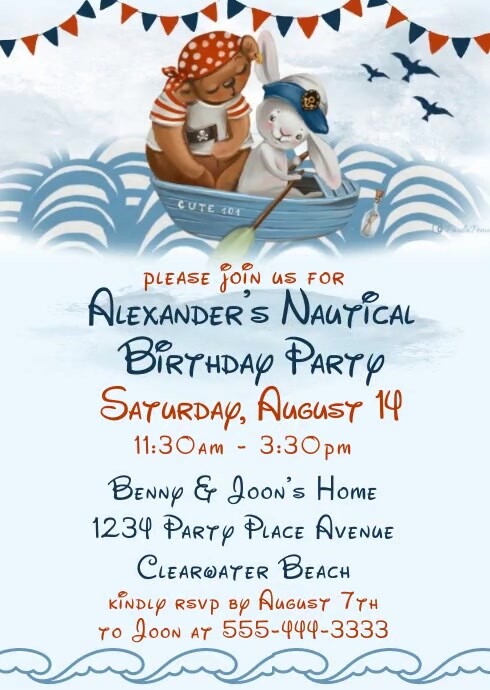 Boy's Sailor Nautical Birthday Invitation A6 template