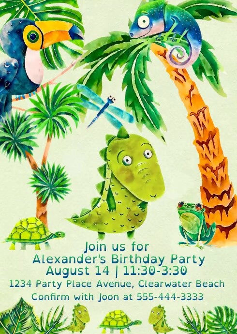Boy's Summer Birthday Party Invitation A6 template