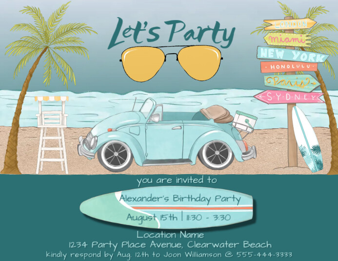 Boy's Summer Theme Birthday Party Invitation Flyer (US Letter) template