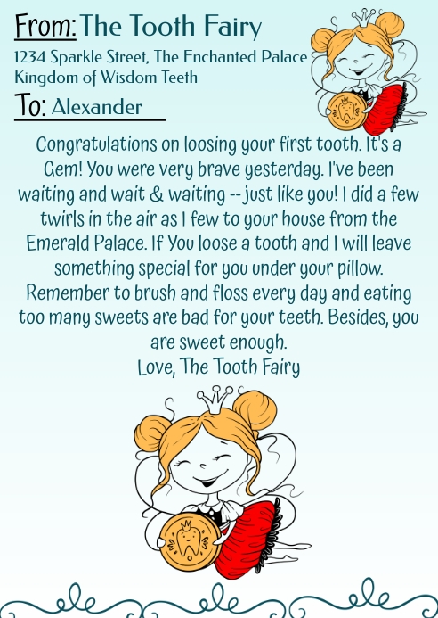 KIds Tooth Fairy Letter A6 template