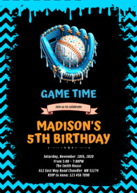 Boy Baseball Ice Cream Drip Birthday Invitation A6 template