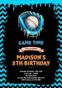 Boy Baseball Ice Cream Drip Birthday Invitation A6 template