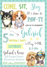 Boy  Dog Invitation Editable A6 template