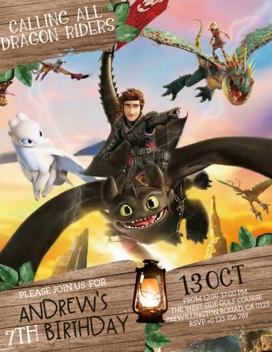 Boy dragon Birthday party invitation design template Pamflet (VSA Brief)