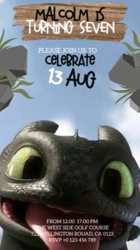 Boy dragon Birthday party invitation design template Instagram Story