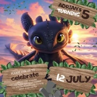 Boy dragon Birthday party invitation design template Cuadrado (1:1)