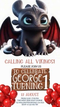 Boy dragon Birthday party invitation design template Instagram na Kuwento
