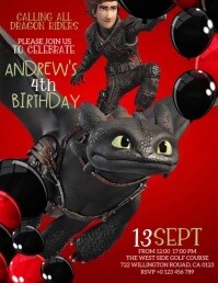 Boy dragon Birthday party invitation design template Iflaya (Incwadi ye-US)