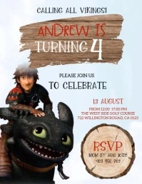 Boy dragon Birthday party invitation design template Pamflet (Letter AS)