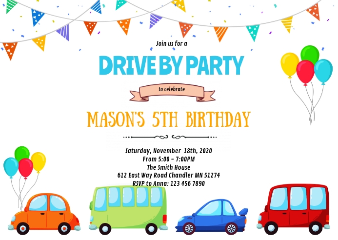 Boy Drive By Birthday Invitation Template Postermywall