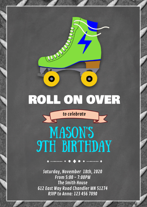 Boy roller skate birthday invitation Template | PosterMyWall Boy roller skate birthday invitation Template | PosterMyWall