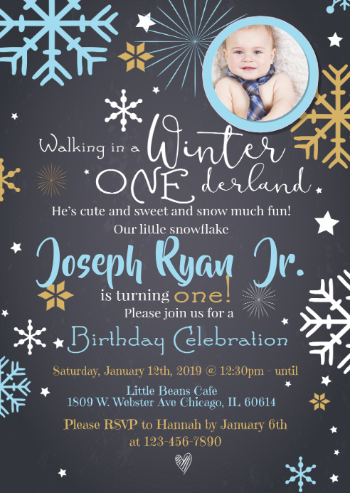 Boy Winter Onederland First Birthday Invite Template Postermywall