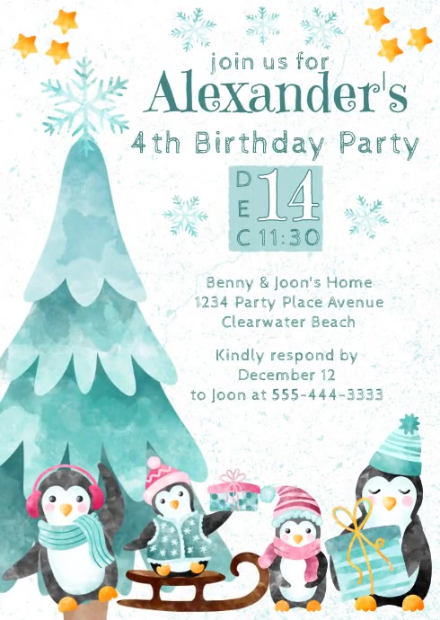 Boy Winter Theme Birthday Party Invitation Template | PosterMyWall Boy Winter Theme Birthday Party Invitation Template | PosterMyWall