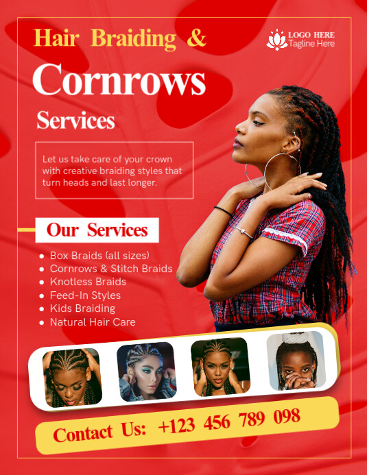 Braids & Cornrows Hair Services Flyer Template | PosterMyWall