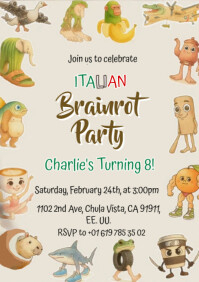 Brainrot party invitation tralalero tralala balerina capuchina A4 template