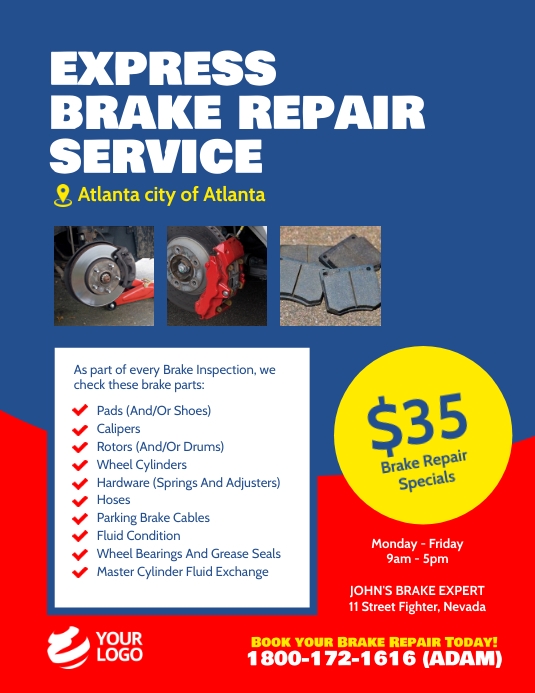 Brake Rotor Advertising Signage Brake Repair Services flyer template | PosterMyWall