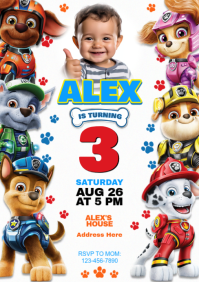 Branco Alegre Paw Patrol Birthday Invitation Party A5 template