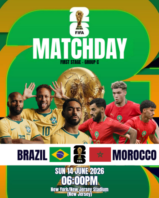 Brazil Vs Morocco Soccer Match Template | PosterMyWall