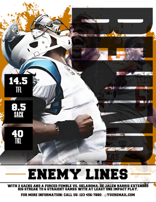 Breach the Line: Gridiron's Most Relentless Defender Flyer (US Letter) template