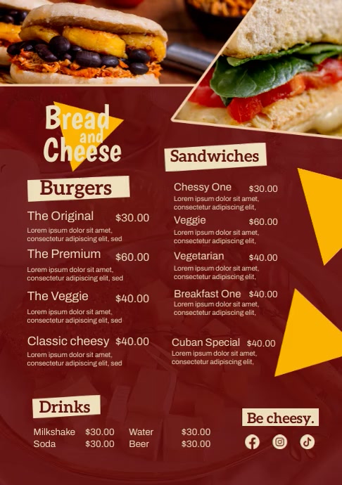 Bread and Cheese Menu Template | PosterMyWall