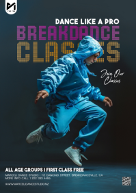 Modern Blue Breakdance Hip Hop Class Flyer A4 template
