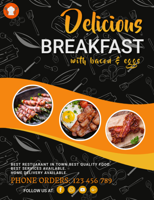 breakfast, bacon, restuarant Flyer (US Letter) template