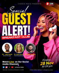 Breakfast Club Live Broadcast Radio Podcast Talk Show Program Special Guest Promo Flyer Template  In Instagram Portrait