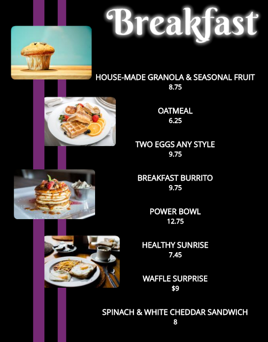 Breakfast Menu Poster/Wallboard template