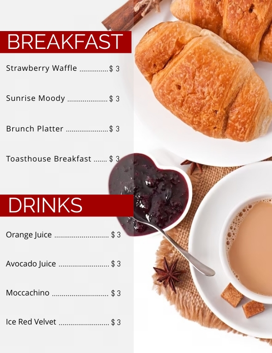 BREAKFAST MENU Template | PosterMyWall