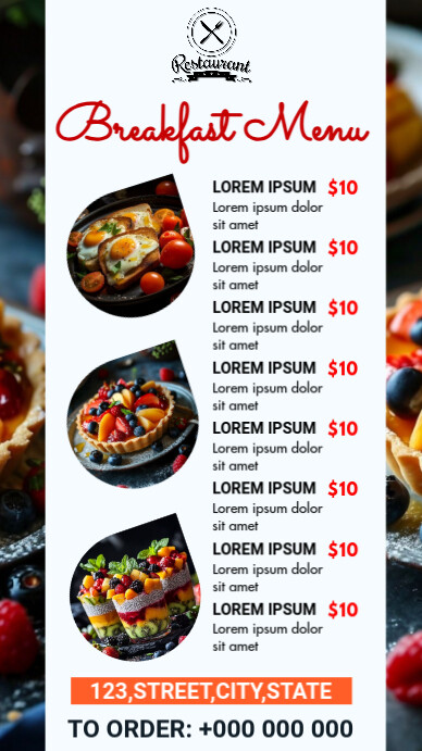 Breakfast Menu Flyer Digital Display (9:16) template