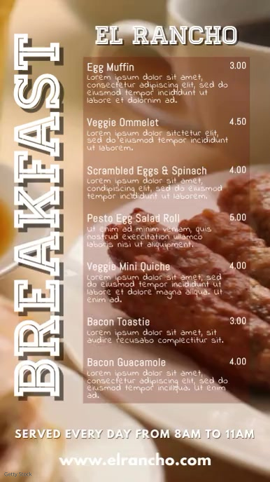 Breakfast Table Menu Breakfast Restaurant Cafe Bar Menu Template | PosterMyWall