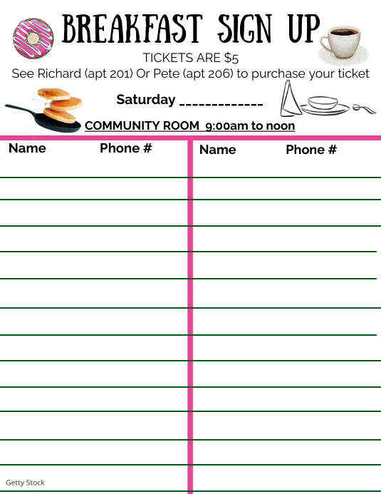 Breakfast Sign Up sheet Template PosterMyWall